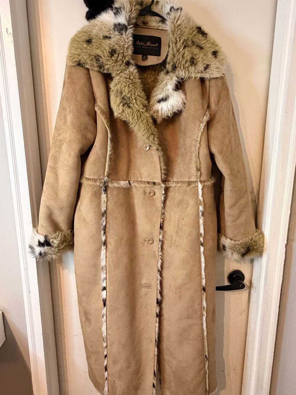 Ashley Stewart Faux Suede Coat Size 1X Brown Faux Fur Trim